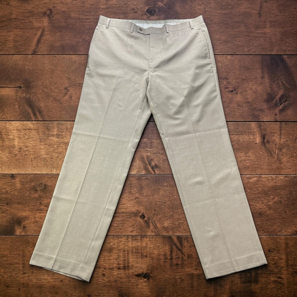 Lauren Ralph Lauren Tan Rayon Blend Pants Mens 38W 32L Flat Front Trousers